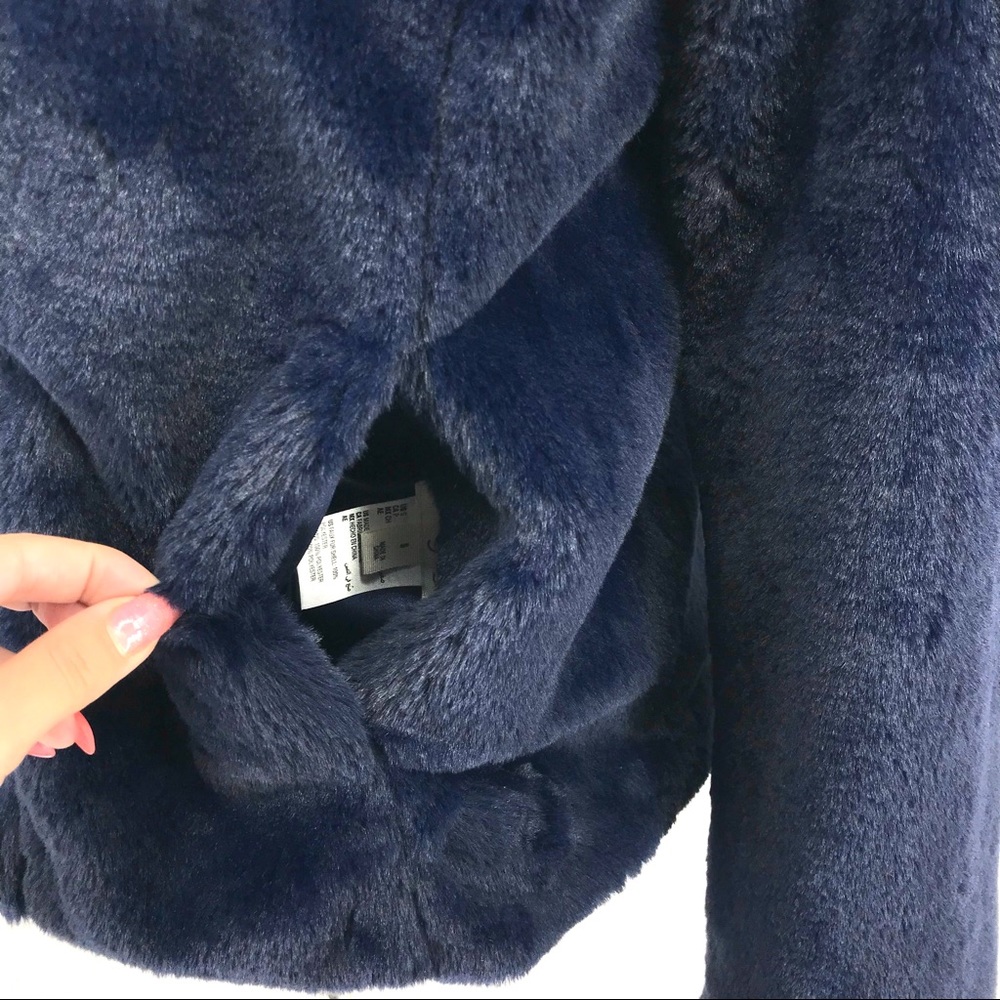 Maison Jules Navy Blue Reversible Faux Fur Long Sleeve Jacket Coat - Picture 4 of 16